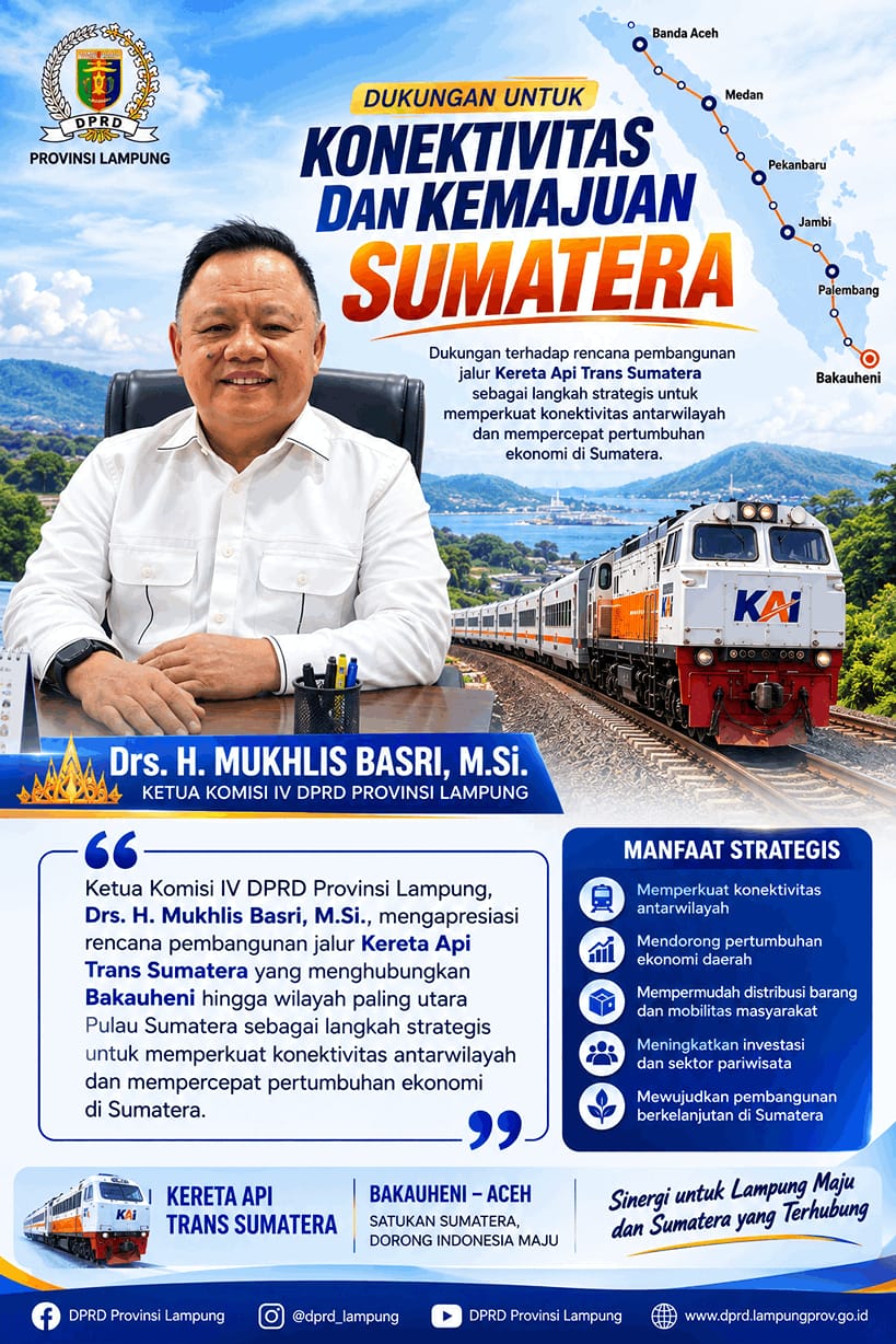 Ketua Komisi IV DPRD Lampung Apresiasi Rencana Kereta Api Trans Sumatera, Dorong Percepatan Pembangunan